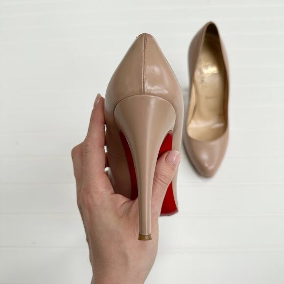 Christian Louboutin Decollete 868 Leather Pumps Nude Beige Round Toe Red 37.5 - Picture 7 of 8